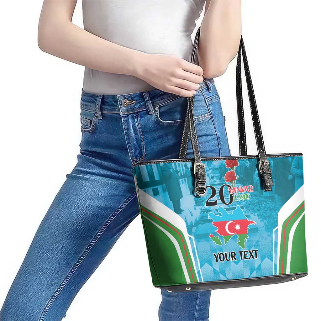 Personalized Azerbaijan Black January Leather Tote Bag 20 Yanvar 1990 - Wonder Print Shop