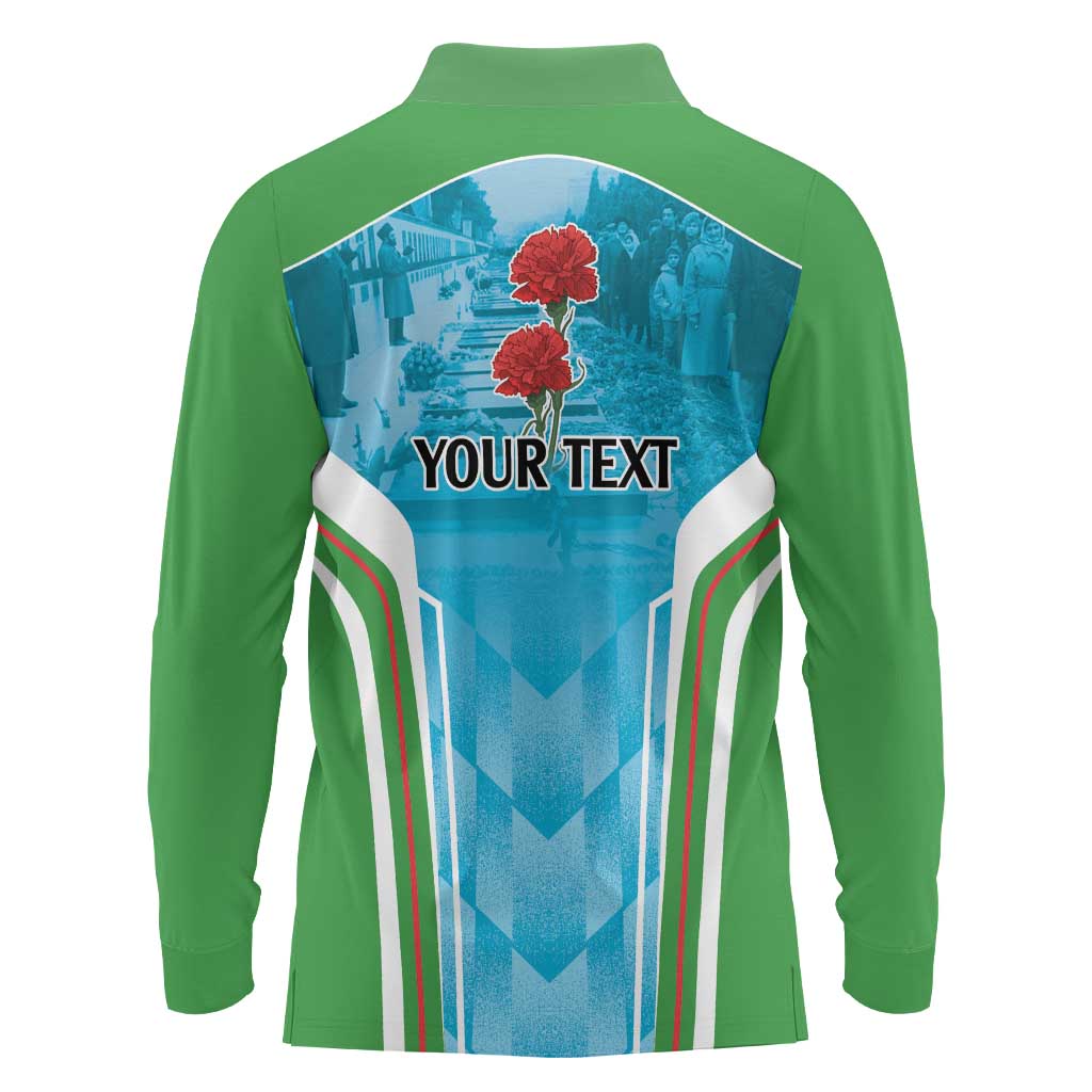 Personalized Azerbaijan Black January Long Sleeve Polo Shirt 20 Yanvar 1990 - Wonder Print Shop