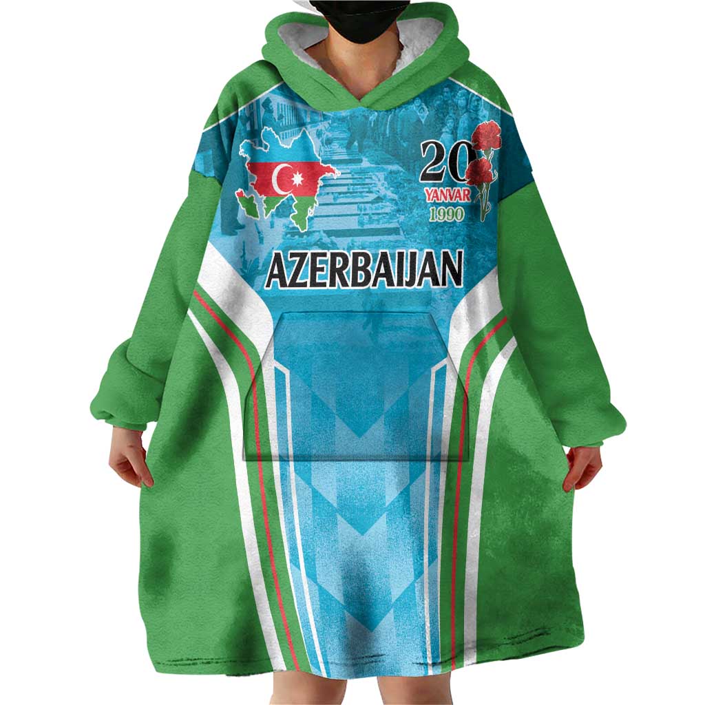 Personalized Azerbaijan Black January Wearable Blanket Hoodie 20 Yanvar 1990 - Wonder Print Shop