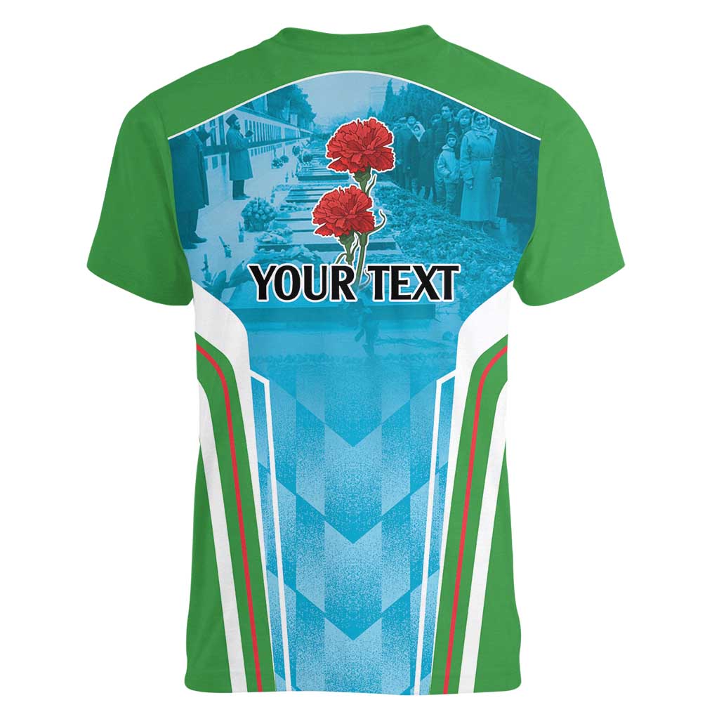 Personalized Azerbaijan Black January Women V-Neck T-Shirt 20 Yanvar 1990 - Wonder Print Shop