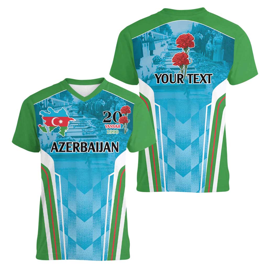 Personalized Azerbaijan Black January Women V-Neck T-Shirt 20 Yanvar 1990 - Wonder Print Shop