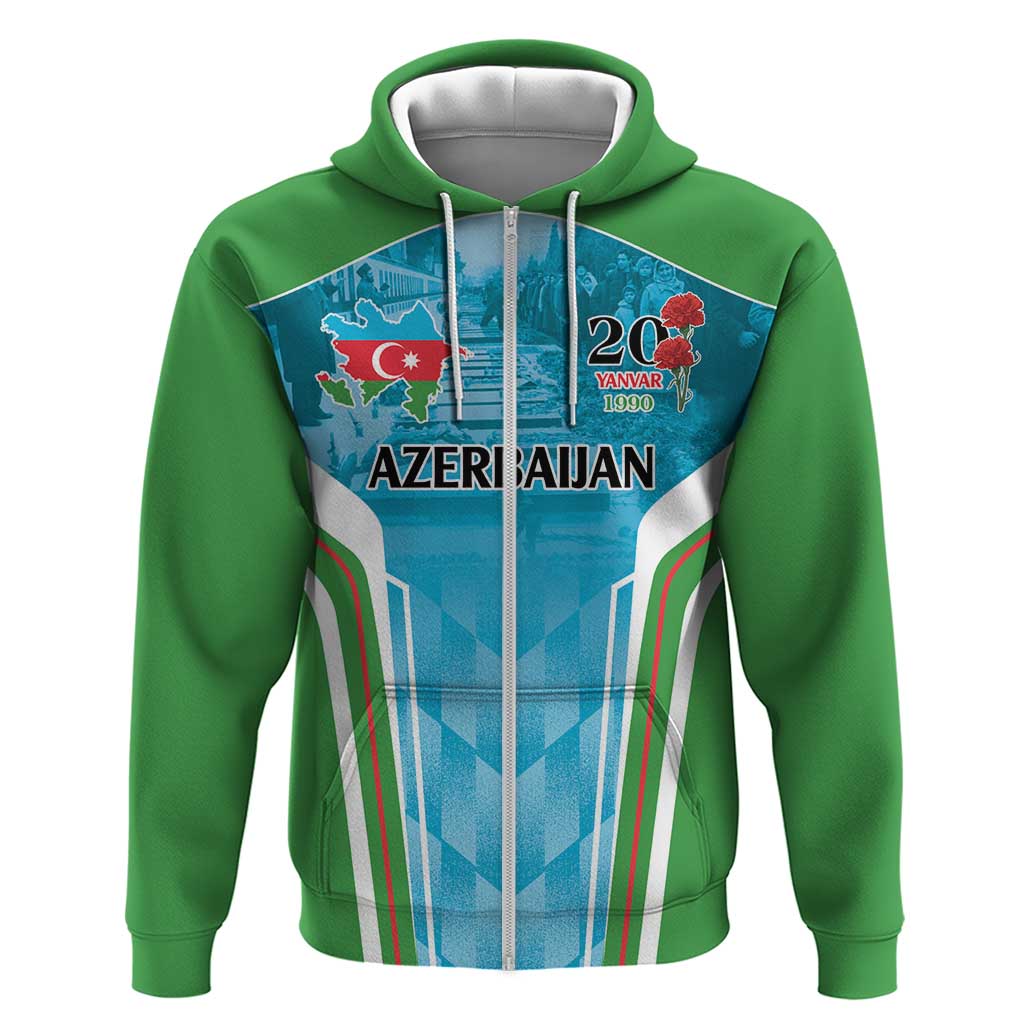 Personalized Azerbaijan Black January Zip Hoodie 20 Yanvar 1990 - Wonder Print Shop