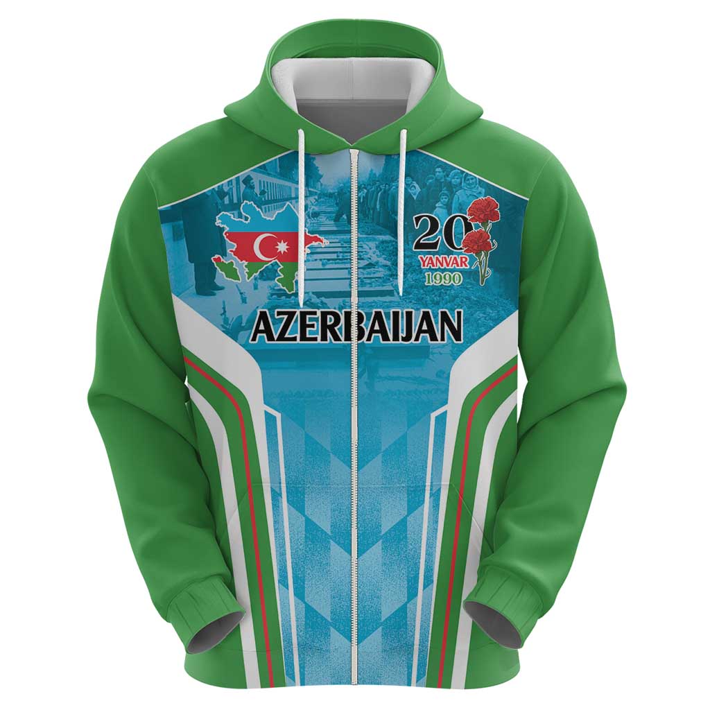 Personalized Azerbaijan Black January Zip Hoodie 20 Yanvar 1990 - Wonder Print Shop