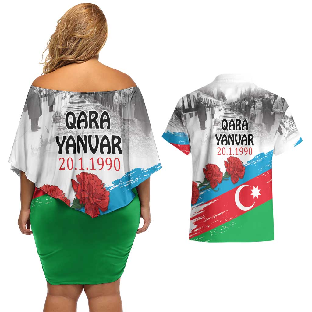 Azerbaijan Qara Yanvar Couples Matching Off Shoulder Short Dress and Hawaiian Shirt with Flag Style LT9 - Wonder Print Shop
