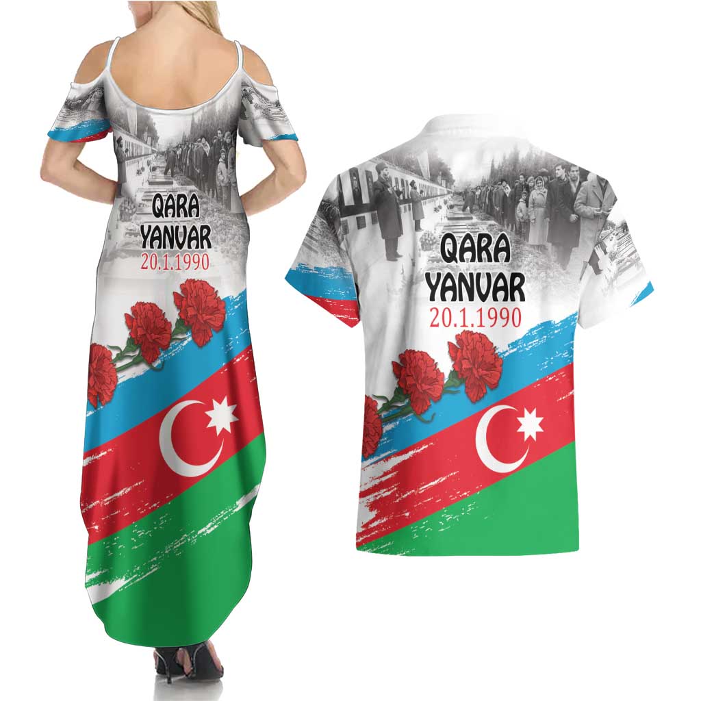 Azerbaijan Qara Yanvar Couples Matching Summer Maxi Dress and Hawaiian Shirt with Flag Style LT9 - Wonder Print Shop
