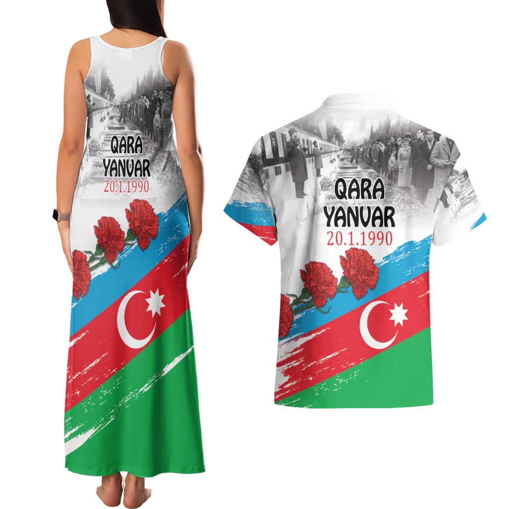 Azerbaijan Qara Yanvar Couples Matching Tank Maxi Dress and Hawaiian Shirt with Flag Style LT9 - Wonder Print Shop
