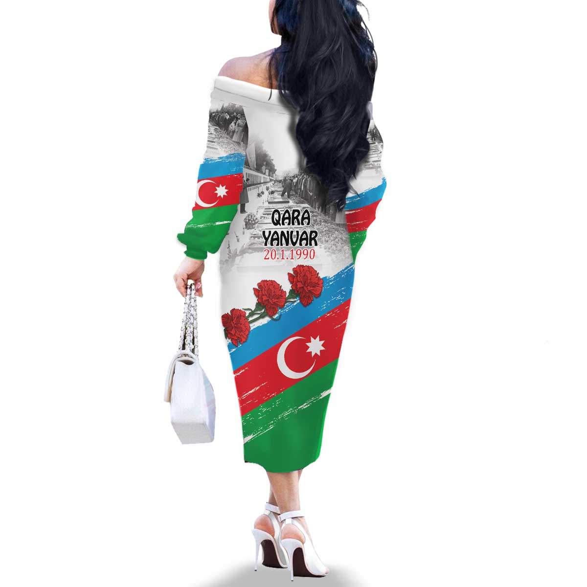 Azerbaijan Qara Yanvar Family Matching Off The Shoulder Long Sleeve Dress and Hawaiian Shirt with Flag Style - Wonder Print Shop