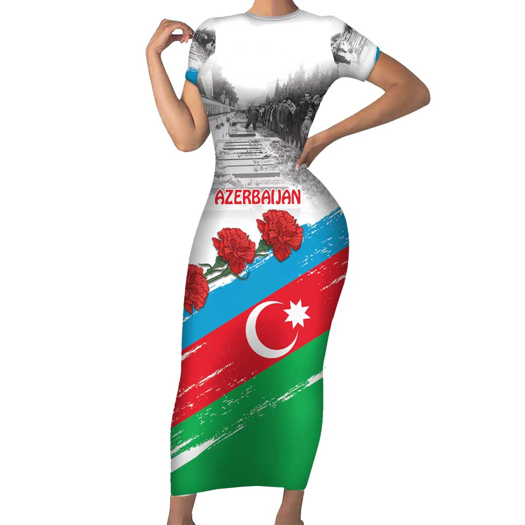 Azerbaijan Qara Yanvar Family Matching Short Sleeve Bodycon Dress and Hawaiian Shirt with Flag Style - Wonder Print Shop