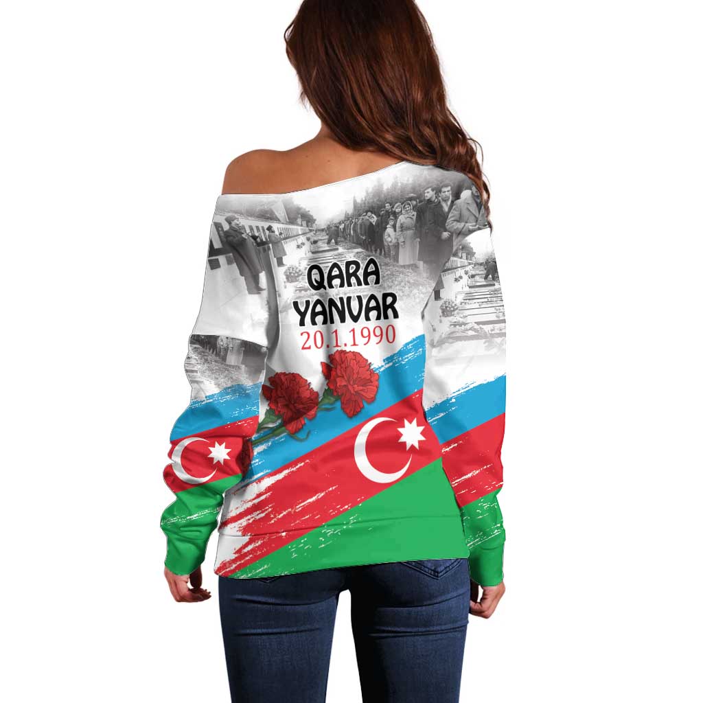 Azerbaijan Qara Yanvar Off Shoulder Sweater with Flag Style - Wonder Print Shop