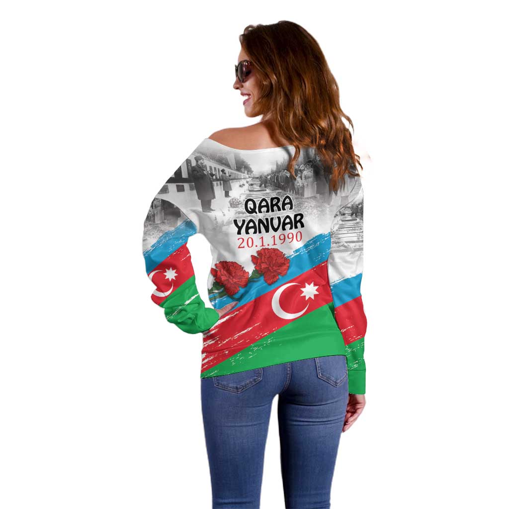 Azerbaijan Qara Yanvar Off Shoulder Sweater with Flag Style - Wonder Print Shop