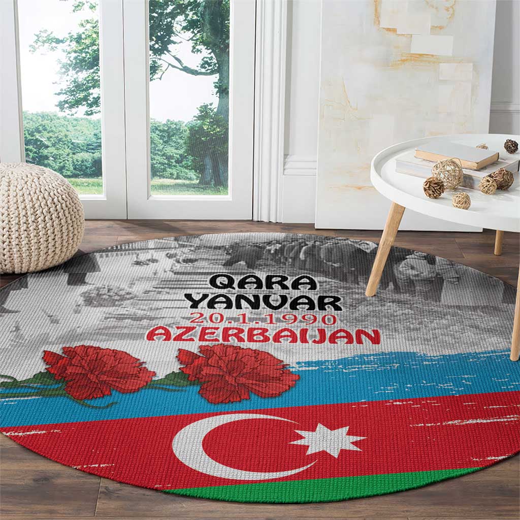 Azerbaijan Qara Yanvar Round Carpet with Flag Style