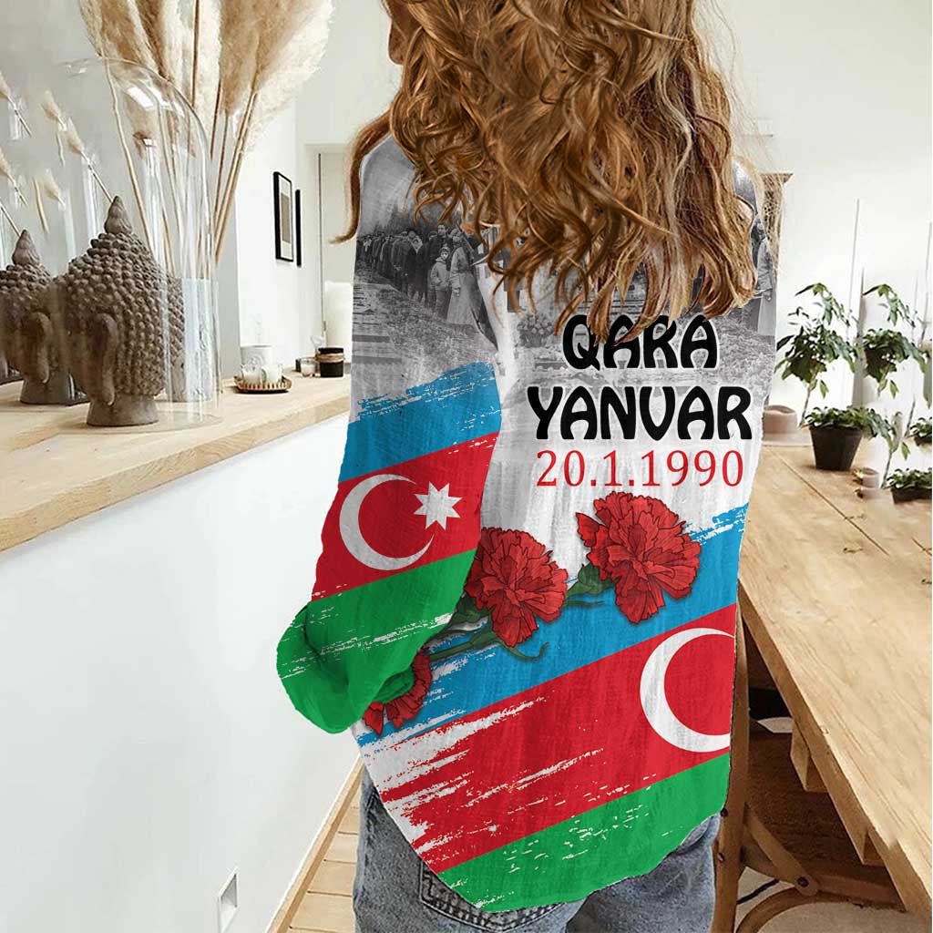 Azerbaijan Qara Yanvar Women Casual Shirt with Flag Style - Wonder Print Shop