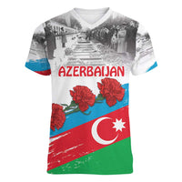 Azerbaijan Qara Yanvar Women V-Neck T-Shirt with Flag Style - Wonder Print Shop
