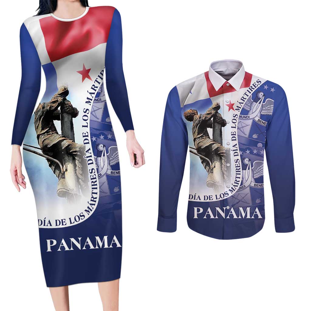 Panama Dia de los Martires Couples Matching Long Sleeve Bodycon Dress and Long Sleeve Button Shirt Panama Martyrs' Day Raises Flag LT9 - Wonder Print Shop