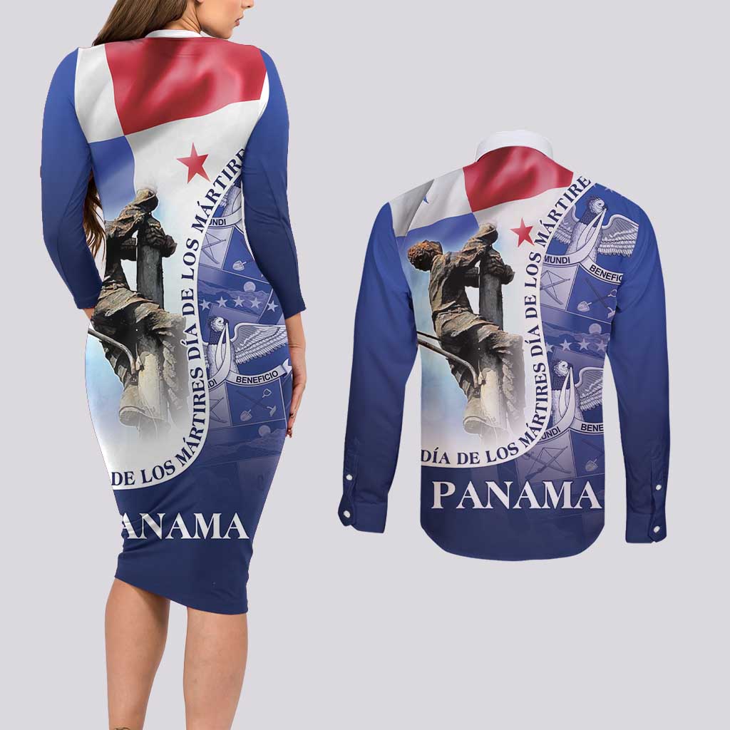Panama Dia de los Martires Couples Matching Long Sleeve Bodycon Dress and Long Sleeve Button Shirt Panama Martyrs' Day Raises Flag LT9 - Wonder Print Shop