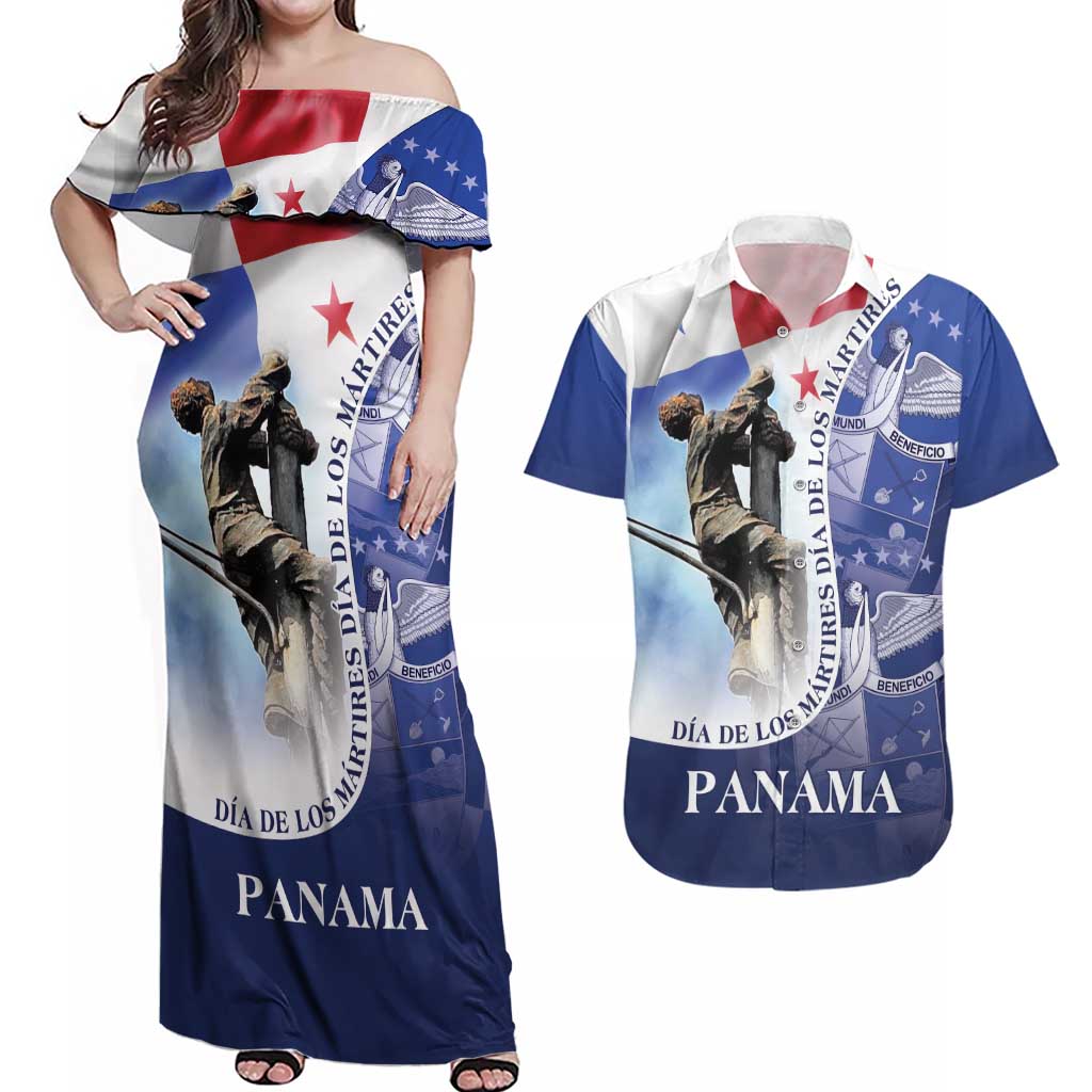 Panama Dia de los Martires Couples Matching Off Shoulder Maxi Dress and Hawaiian Shirt Panama Martyrs' Day Raises Flag LT9 - Wonder Print Shop
