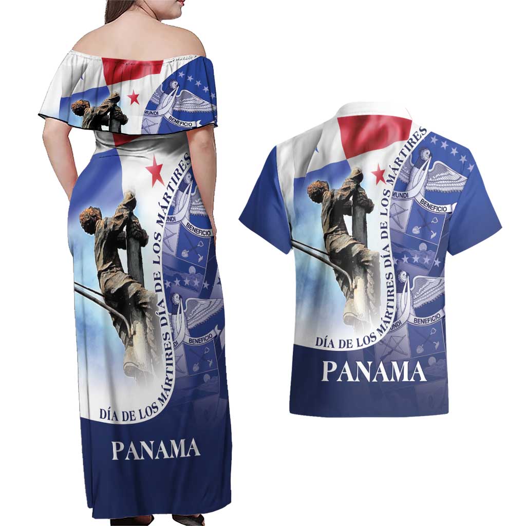 Panama Dia de los Martires Couples Matching Off Shoulder Maxi Dress and Hawaiian Shirt Panama Martyrs' Day Raises Flag LT9 - Wonder Print Shop