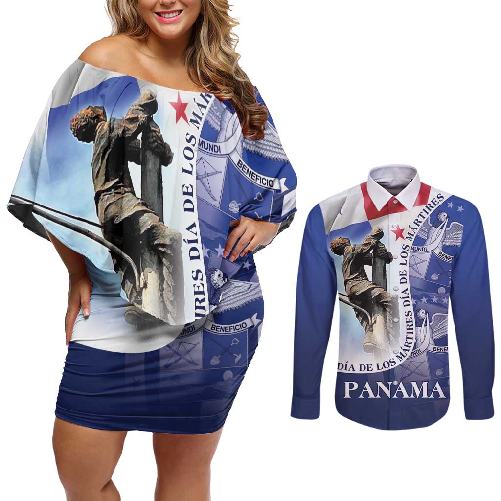 Panama Dia de los Martires Couples Matching Off Shoulder Short Dress and Long Sleeve Button Shirt Panama Martyrs' Day Raises Flag LT9 - Wonder Print Shop