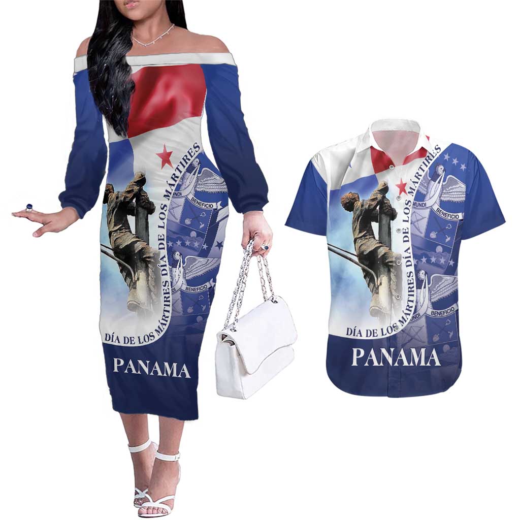 Panama Dia de los Martires Couples Matching Off The Shoulder Long Sleeve Dress and Hawaiian Shirt Panama Martyrs' Day Raises Flag LT9 - Wonder Print Shop