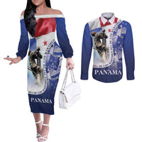 Panama Dia de los Martires Couples Matching Off The Shoulder Long Sleeve Dress and Long Sleeve Button Shirt Panama Martyrs' Day Raises Flag
