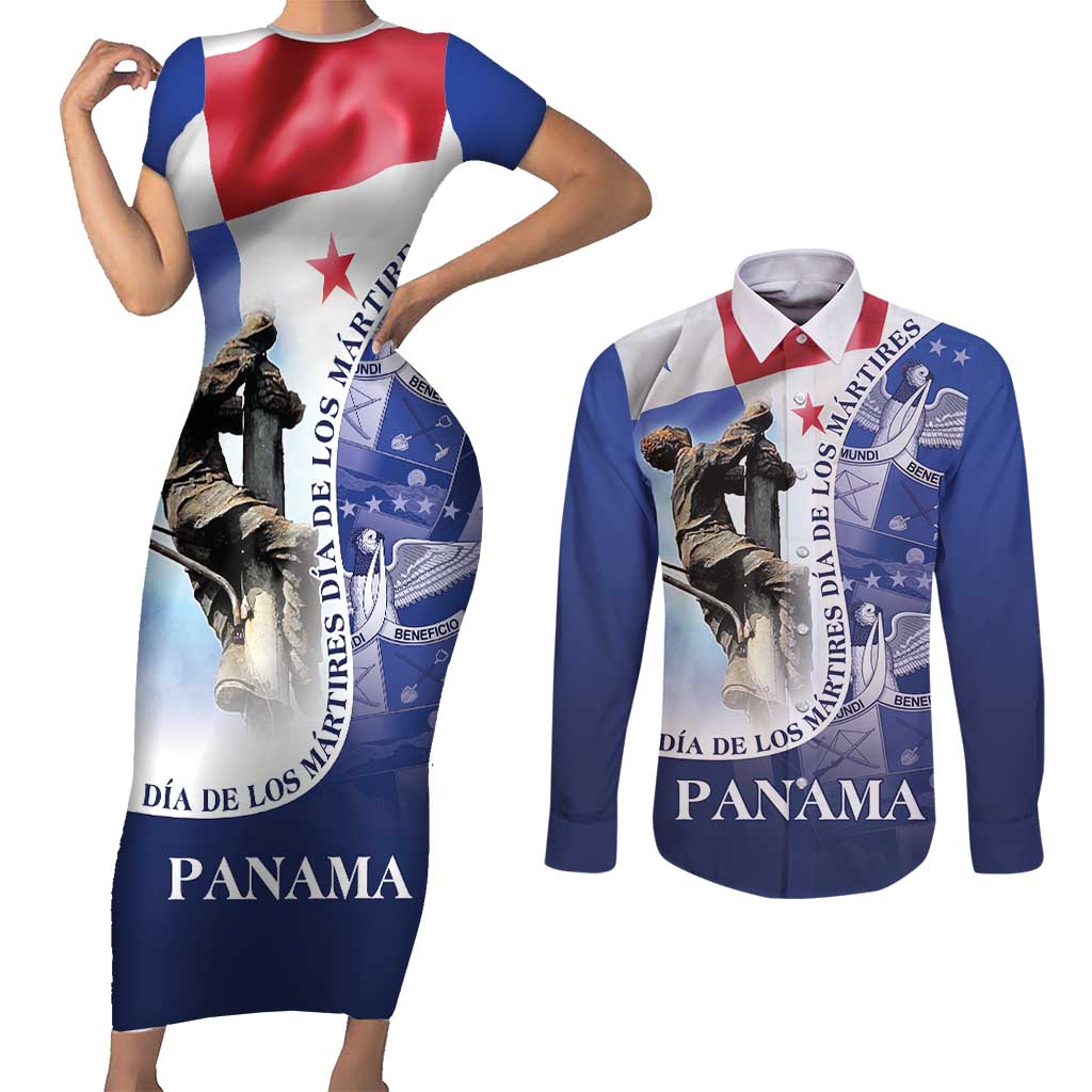 Panama Dia de los Martires Couples Matching Short Sleeve Bodycon Dress and Long Sleeve Button Shirt Panama Martyrs' Day Raises Flag LT9 - Wonder Print Shop