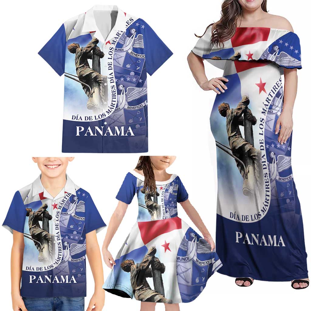 Panama Dia de los Martires Family Matching Off Shoulder Maxi Dress and Hawaiian Shirt Panama Martyrs' Day Raises Flag LT9 - Wonder Print Shop