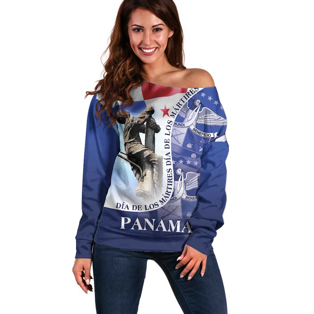 Panama Dia de los Martires Off Shoulder Sweater Panama Martyrs' Day Raises Flag - Wonder Print Shop