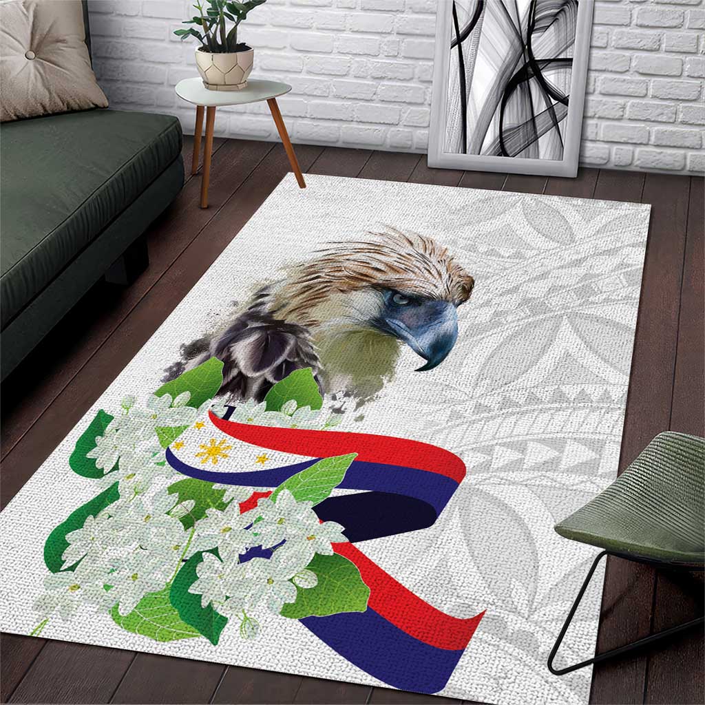 Philippines Eagle and Sampaguita Flowers Area Rug Polynesian Pattern LT9 - Wonder Print Shop
