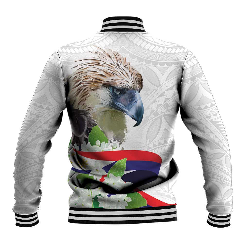 Philippines Eagle and Sampaguita Flowers Baseball Jacket Polynesian Pattern LT9 - Wonder Print Shop