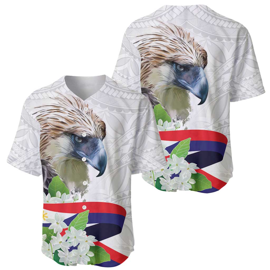 Philippines Eagle and Sampaguita Flowers Baseball Jersey Polynesian Pattern LT9 - Wonder Print Shop