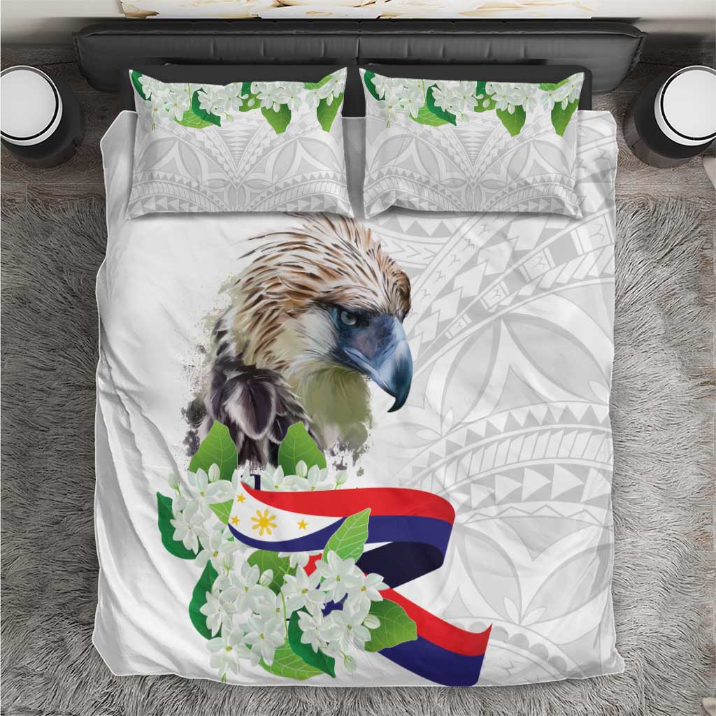 Philippines Eagle and Sampaguita Flowers Bedding Set Polynesian Pattern LT9 - Wonder Print Shop