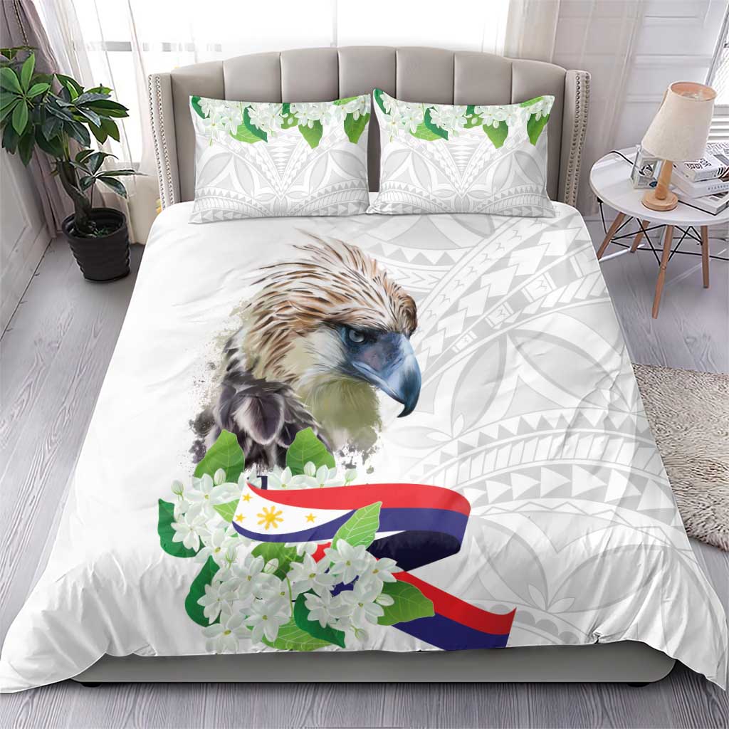 Philippines Eagle and Sampaguita Flowers Bedding Set Polynesian Pattern LT9 - Wonder Print Shop