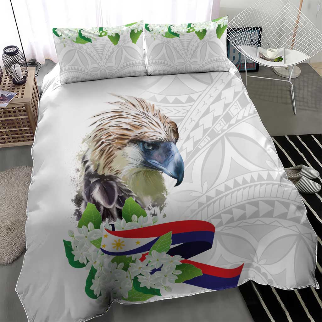 Philippines Eagle and Sampaguita Flowers Bedding Set Polynesian Pattern LT9 - Wonder Print Shop
