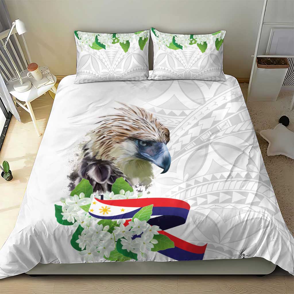 Philippines Eagle and Sampaguita Flowers Bedding Set Polynesian Pattern LT9 - Wonder Print Shop