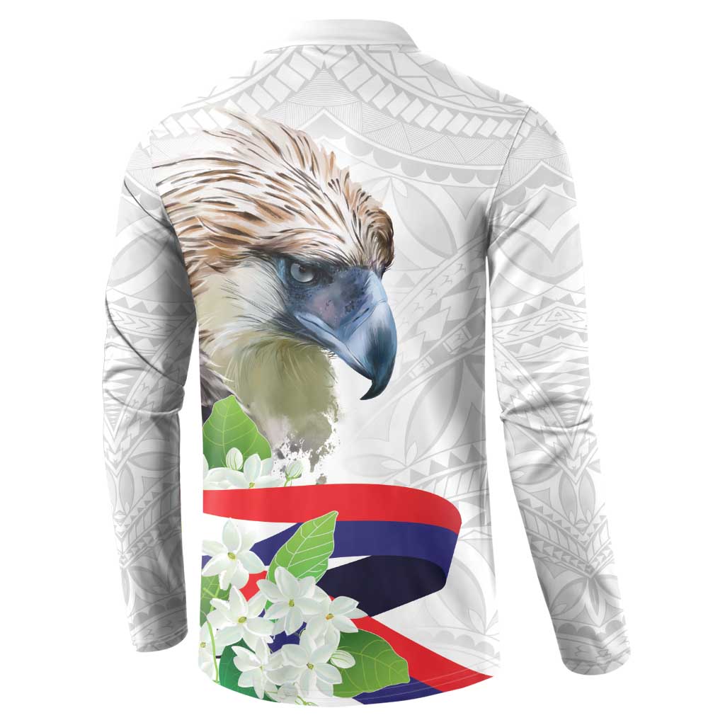 Philippines Eagle and Sampaguita Flowers Button Sweatshirt Polynesian Pattern LT9 - Wonder Print Shop