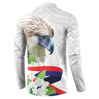 Philippines Eagle and Sampaguita Flowers Button Sweatshirt Polynesian Pattern LT9 - Wonder Print Shop