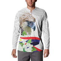 Philippines Eagle and Sampaguita Flowers Button Sweatshirt Polynesian Pattern LT9 - Wonder Print Shop