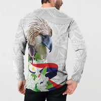Philippines Eagle and Sampaguita Flowers Button Sweatshirt Polynesian Pattern LT9 - Wonder Print Shop
