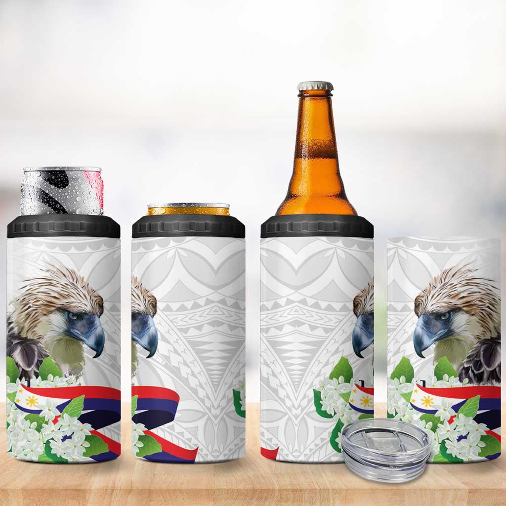 Philippines Eagle and Sampaguita Flowers 4 in 1 Can Cooler Tumbler Polynesian Pattern LT9 - Wonder Print Shop