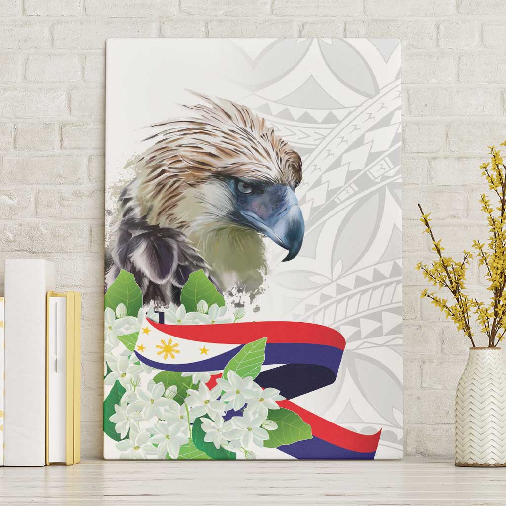Philippines Eagle and Sampaguita Flowers Canvas Wall Art Polynesian Pattern LT9 - Wonder Print Shop