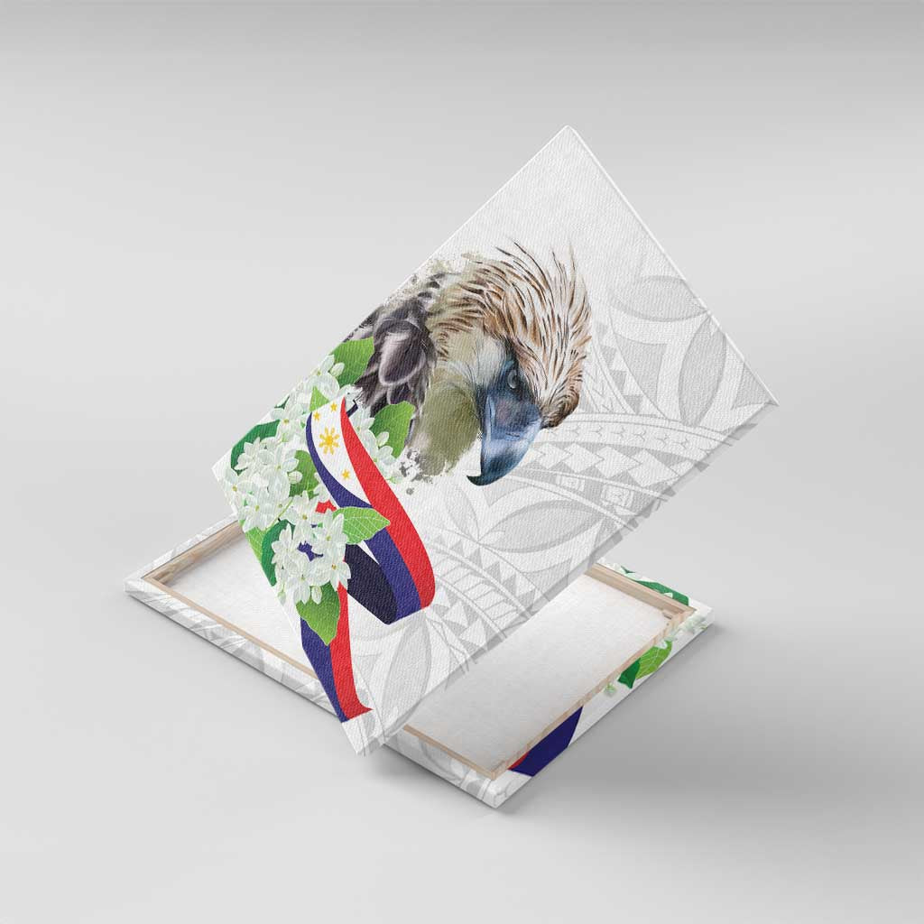 Philippines Eagle and Sampaguita Flowers Canvas Wall Art Polynesian Pattern LT9 - Wonder Print Shop