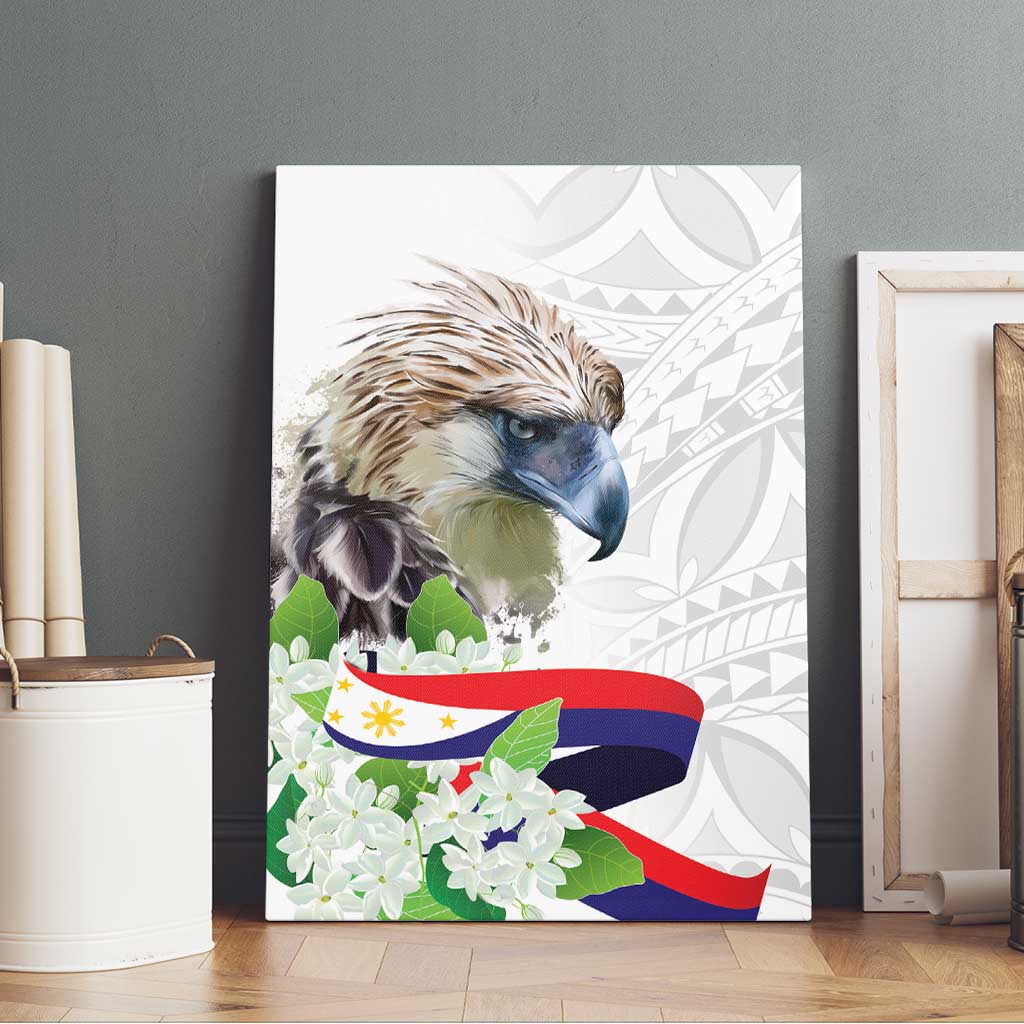 Philippines Eagle and Sampaguita Flowers Canvas Wall Art Polynesian Pattern LT9 - Wonder Print Shop