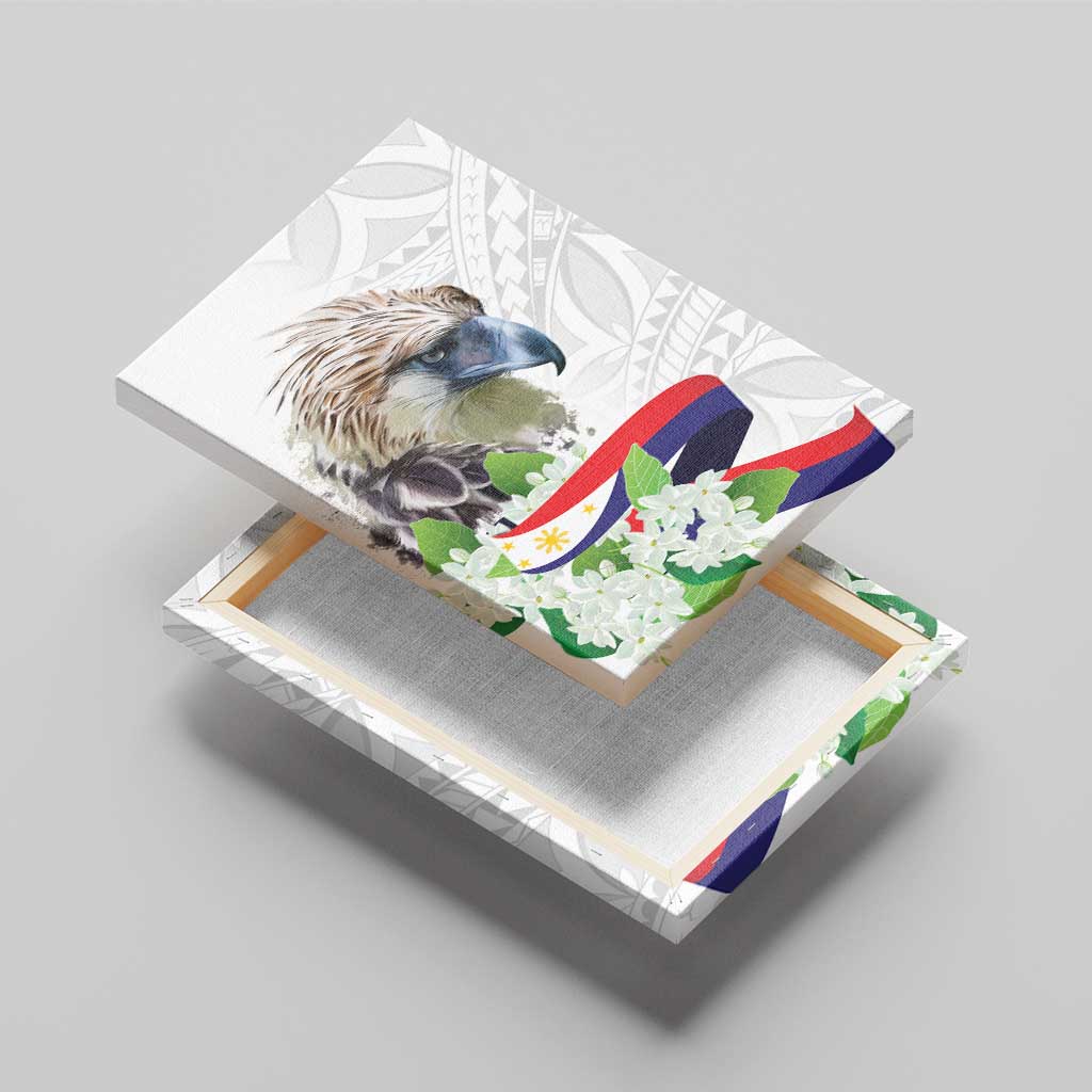 Philippines Eagle and Sampaguita Flowers Canvas Wall Art Polynesian Pattern LT9 - Wonder Print Shop