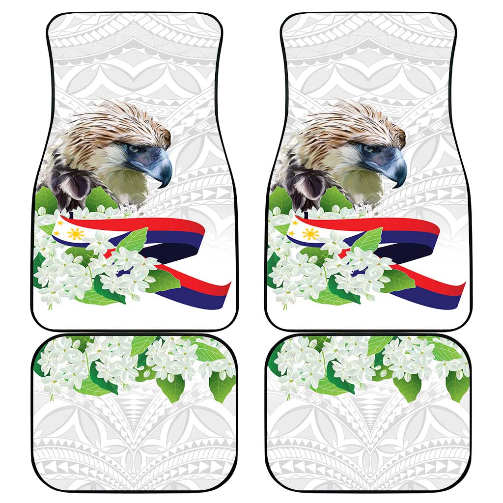 Philippines Eagle and Sampaguita Flowers Car Mats Polynesian Pattern LT9 - Wonder Print Shop