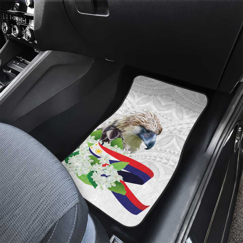 Philippines Eagle and Sampaguita Flowers Car Mats Polynesian Pattern LT9 - Wonder Print Shop