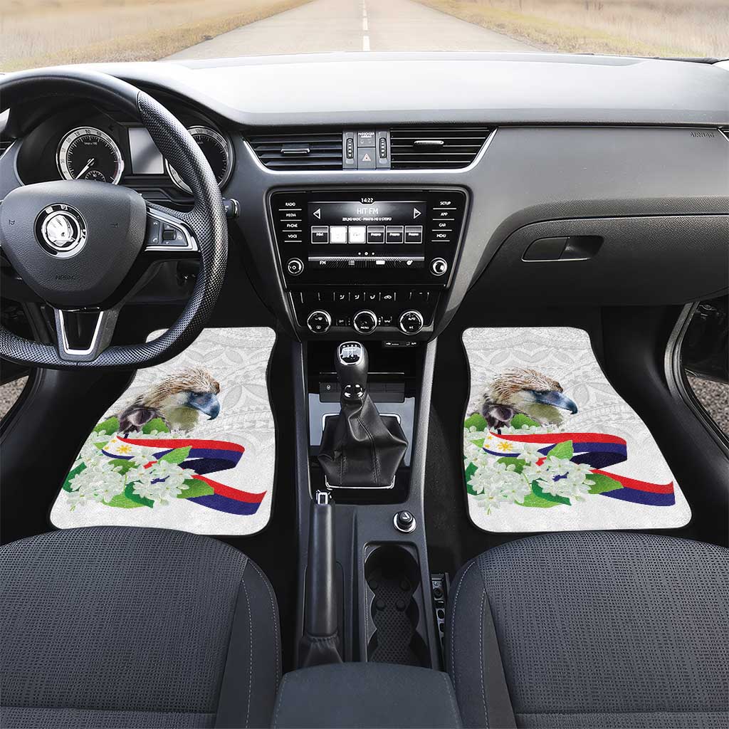 Philippines Eagle and Sampaguita Flowers Car Mats Polynesian Pattern LT9 - Wonder Print Shop