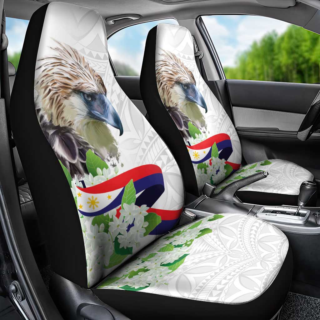 Philippines Eagle and Sampaguita Flowers Car Seat Cover Polynesian Pattern LT9 - Wonder Print Shop