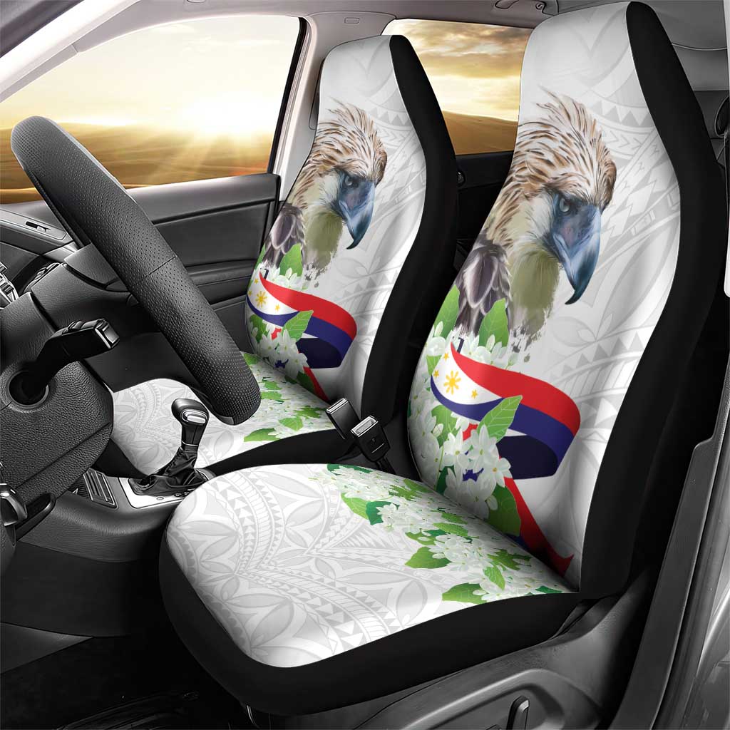 Philippines Eagle and Sampaguita Flowers Car Seat Cover Polynesian Pattern LT9 - Wonder Print Shop