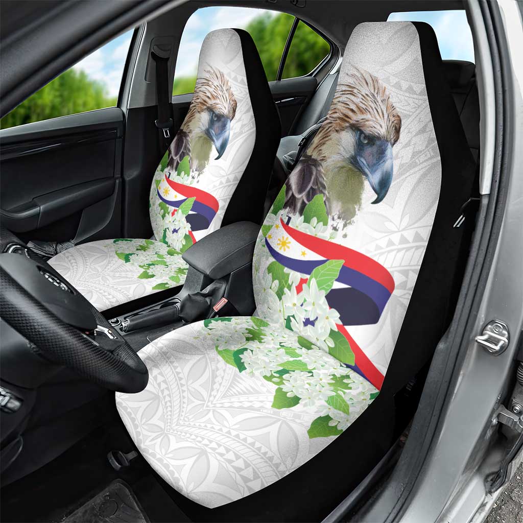 Philippines Eagle and Sampaguita Flowers Car Seat Cover Polynesian Pattern LT9 - Wonder Print Shop