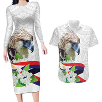 Philippines Eagle and Sampaguita Flowers Couples Matching Long Sleeve Bodycon Dress and Hawaiian Shirt Polynesian Pattern LT9 - Wonder Print Shop